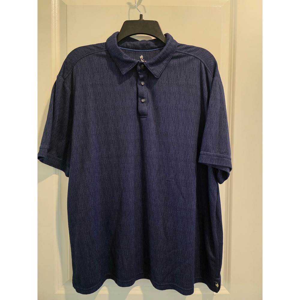 Men's sz L Nat Nast Luxury Originals Navy Blue Textured Slub Short Sleeve‎ Polo